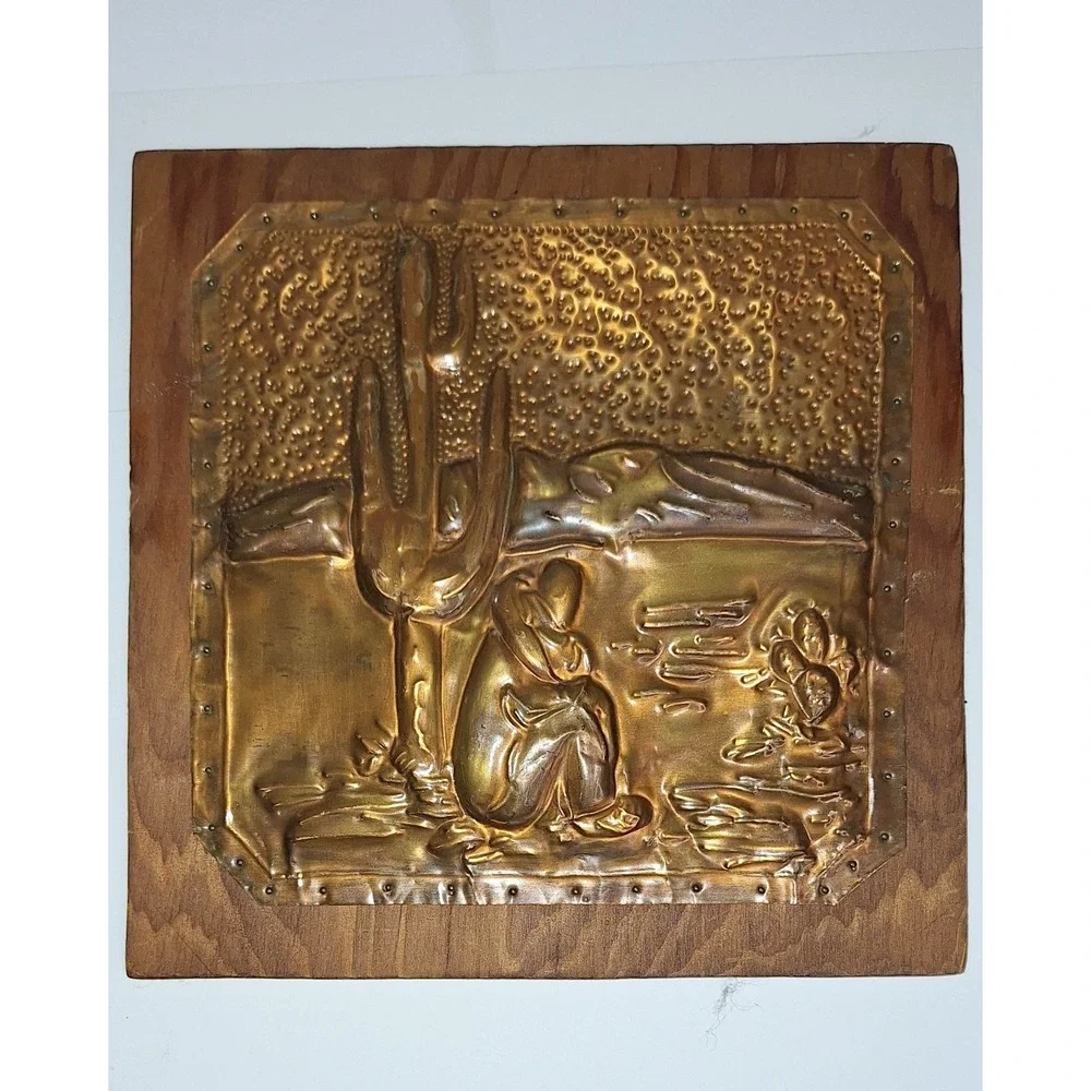 Hammered Etched Copper Southwest Cactus‎ Siesta Sombrao  Picture